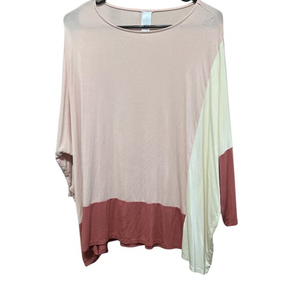 Marla Wynne Layers Stretch Pink Colorblock Boxy Top with Dolman Sleeves - Picture 1 of 5